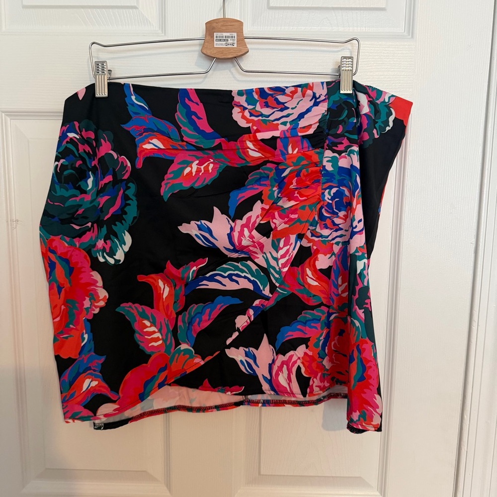 Floral Faux Wrap Mini Skirt in Black and Multicolor